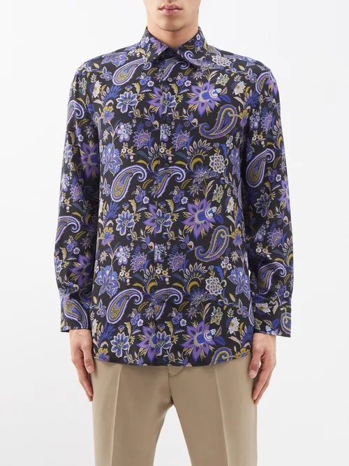 Paisley-print Silk Shirt - Mens - Blue Multi