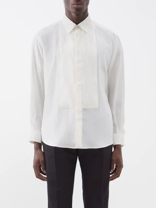 Pintucked-plastron Silk Shirt - Mens - White