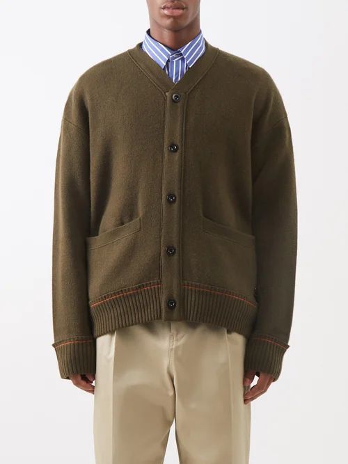 Dropped-shoulder Cashmere-blend Cardigan - Mens - Khaki