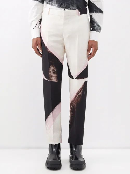 Double Diamond Straight-leg Suit Trousers - Mens - Black Multi