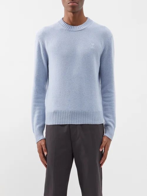 Ami De Caur-logo Wool-blend Sweater - Mens - Blue