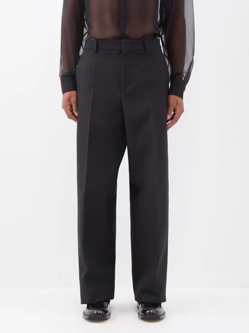 High-rise Wool-blend Suit Trousers - Mens - Black