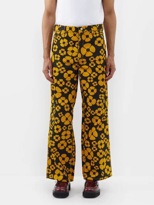 X Carhartt Wip Floral-print Cotton Trousers - Mens - Black Yellow