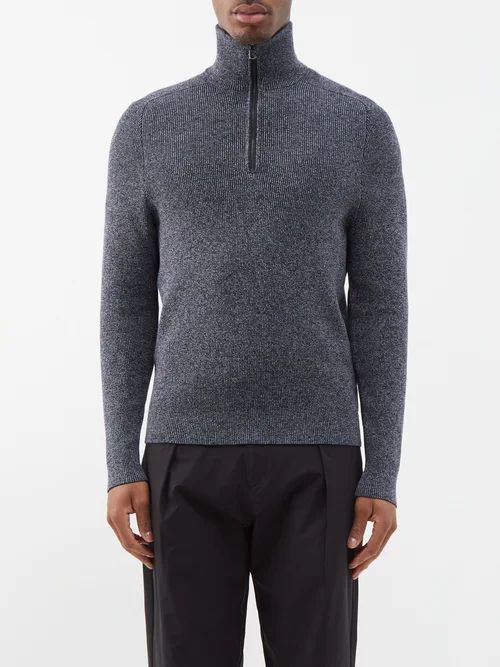 Lennard Ribbed-knit Cotton-blend Sweater - Mens - Navy
