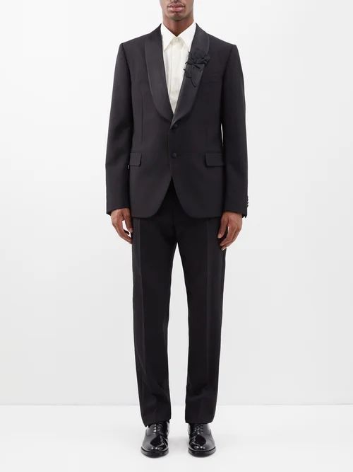Floral-embroidered Mohair-blend Tuxedo - Mens - Black