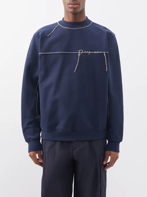 Fio Logo-embroidered Cotton-jersey Sweatshirt - Mens - Navy