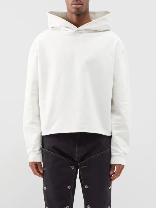 Cropped Garment-dyed Cotton-jersey Hoody - Mens - Chalk