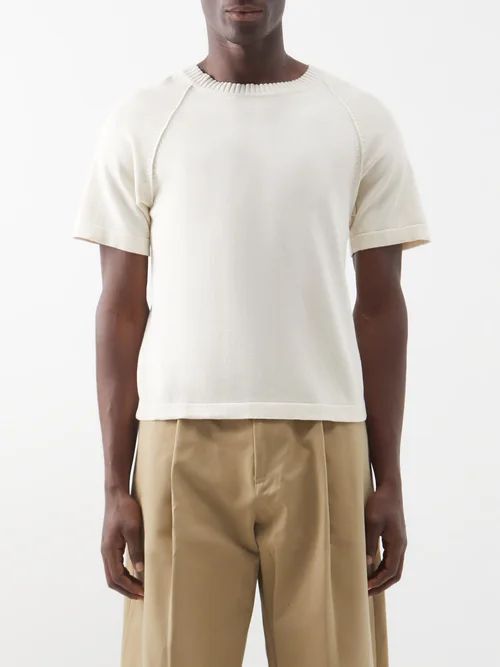 Raglan-sleeve Cotton T-shirt - Mens - Cream