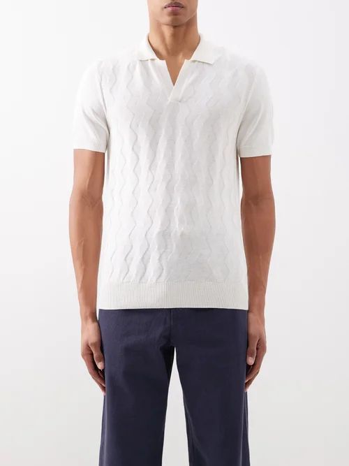 Horton Cotton-blend Knit Polo Shirt - Mens - Cream