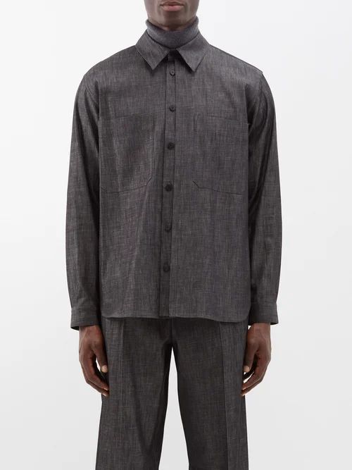 Layered-placket Patch-pocket Cotton-blend Shirt - Mens - Black
