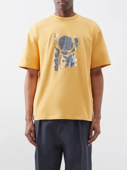 Prata Mirror-print Cotton T-shirt - Mens - Yellow Multi