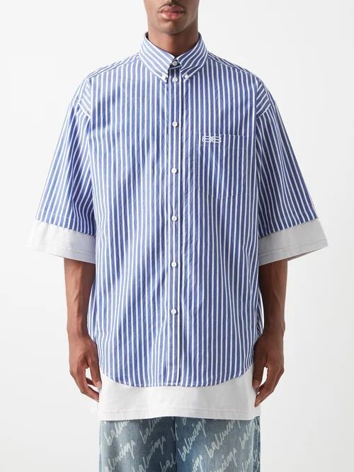 Logo-embroidered Striped Cotton-poplin Shirt - Mens - Blue White