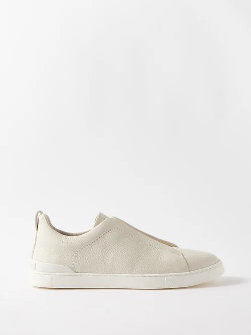 Triple Stitch Leather Trainers - Mens - White