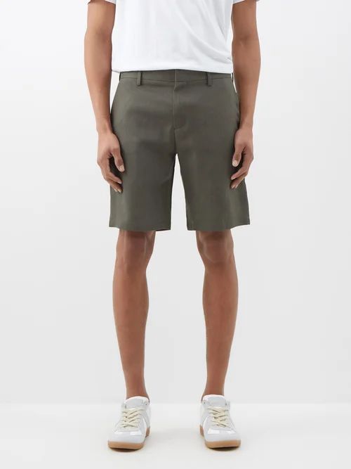 Flat Front Linen Shorts - Mens - Khaki