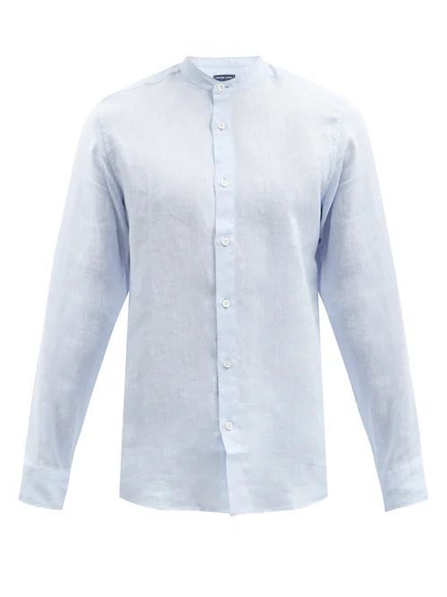 Jorge Slubbed Linen-muslin Shirt - Mens - Light Blue