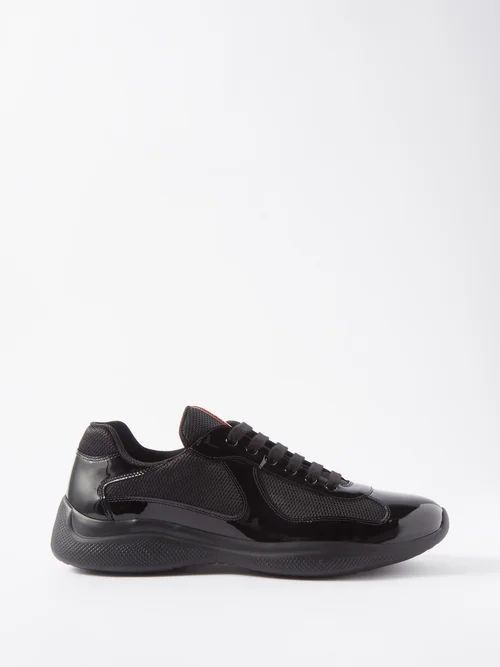 America's Cup Patent Leather And Mesh Trainers - Mens - Black