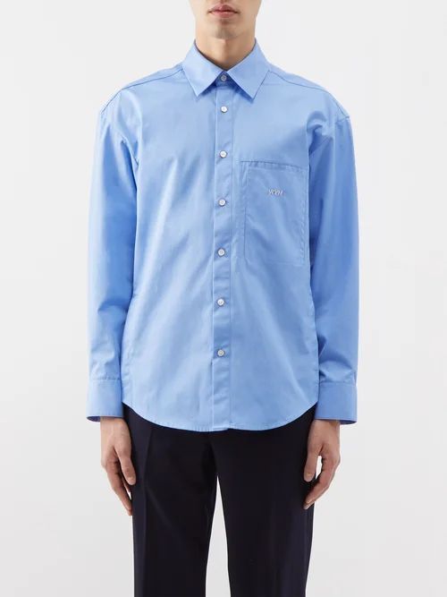 Logo-print Cotton-poplin Shirt - Mens - Light Blue