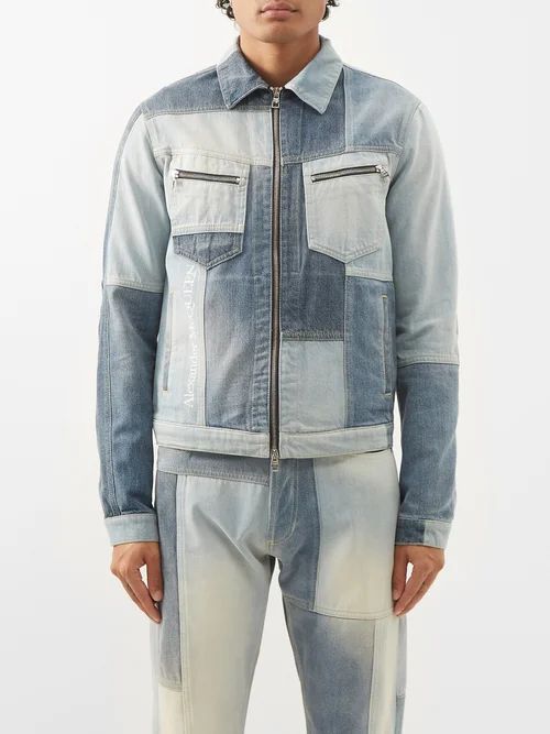 Patchwork Denim Jacket - Mens - Light Blue