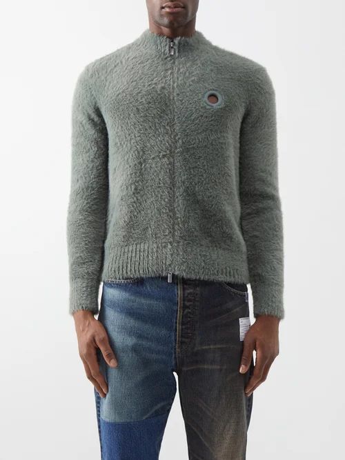 Eyelet-embellished Brushed Knitted Zipped Sweater - Mens - Green