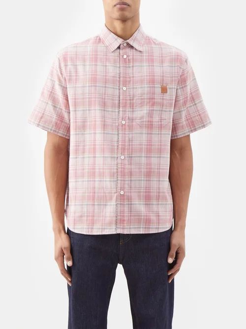 Check Double-faced Muslin Shirt - Mens - Pink Brown