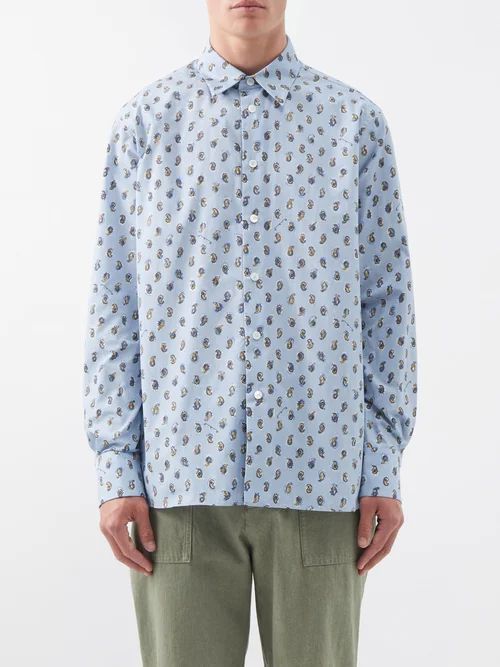 Ultan Paisley-print Cotton Shirt - Mens - Light Blue