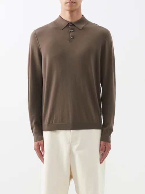 Wool Polo Shirt - Mens - Brown