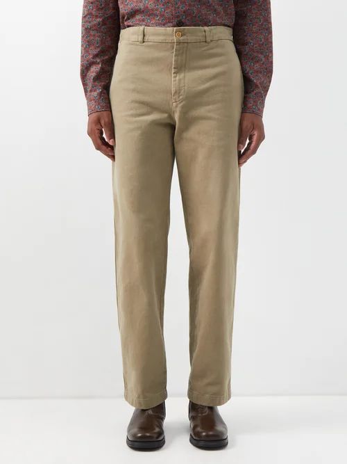 Vincenzo Straight-leg Cotton Trousers - Mens - Beige