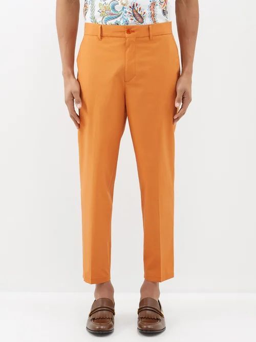 Tapered Slim-leg Cotton Chinos - Mens - Orange