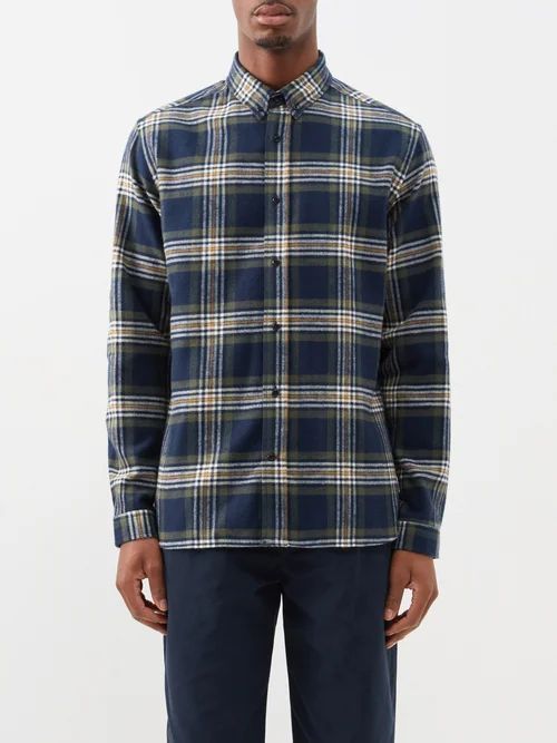 Brook Check Cotton-flannel Shirt - Mens - Navy Multi