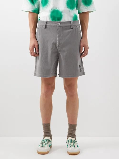 Astronaut-patch Corduroy Shorts - Mens - Grey
