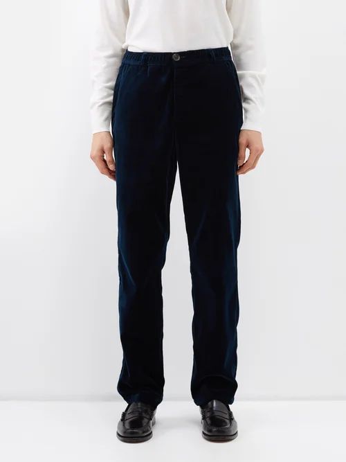Drawstring Velvet Suit Trousers - Mens - Navy