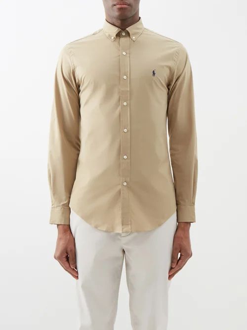 Slim-fit Cotton-blend Poplin Shirt - Mens - Beige
