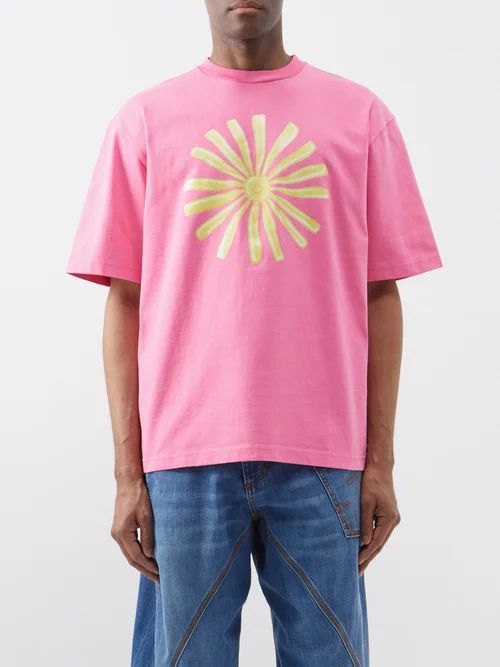 Soleil-print Cotton-jersey T-shirt - Mens - Pink Multi