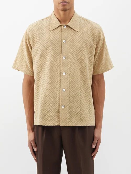 Spacey Jacquard-knit Shirt - Mens - Khaki