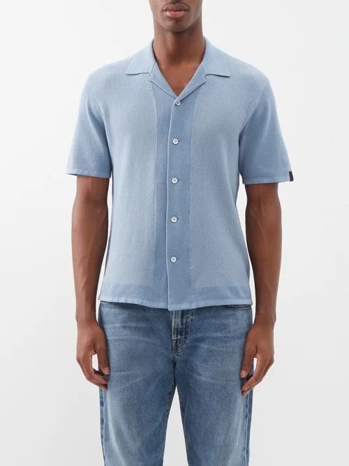 Harvey Knitted Cotton-blend Shirt - Mens - Blue