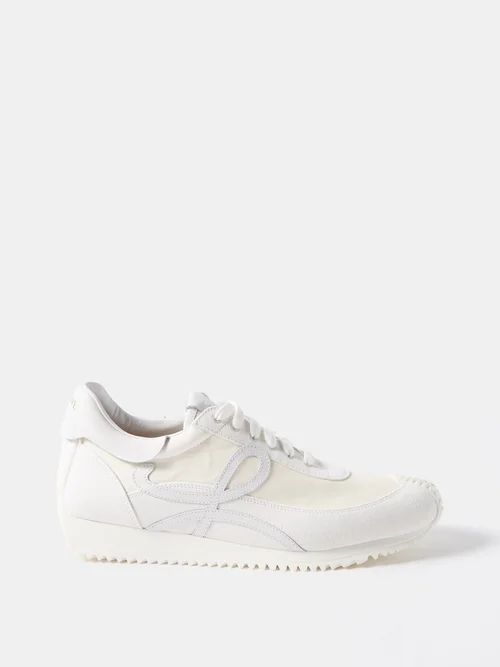 Flow Runner Suede And Leather Trainers - Mens - White