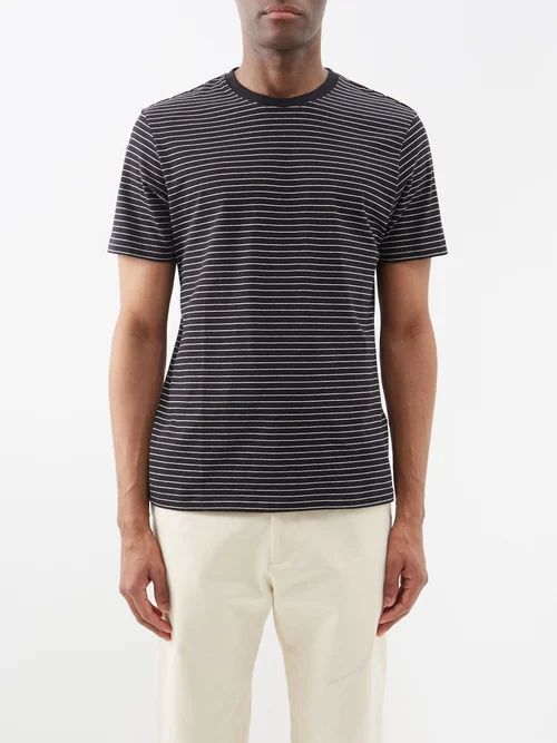 Logo-embroidered Striped Cotton-jersey T-shirt - Mens - White Stripe