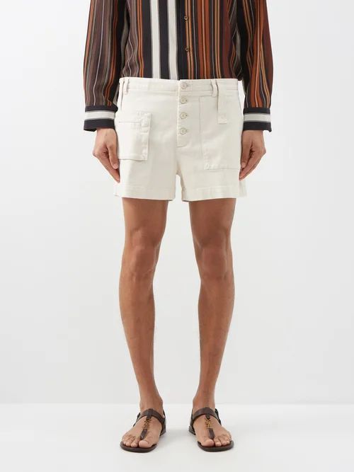 Cargo-pocket Cotton-twill Shorts - Mens - White