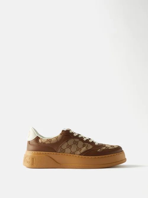 Chunky-sole Gg-canvas And Leather Trainers - Mens - Brown