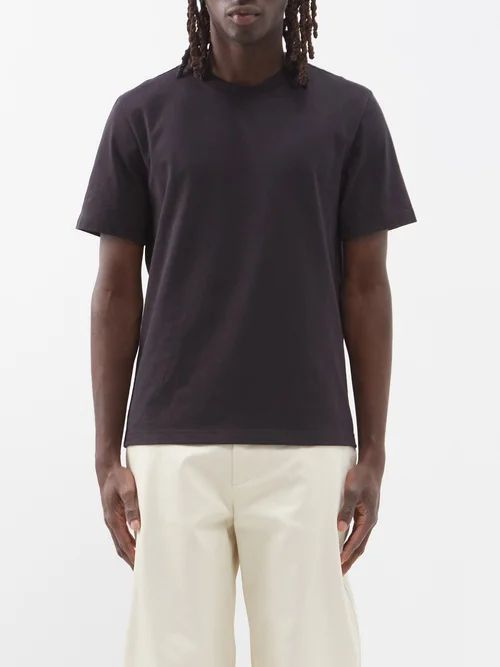 V-stitched Nape Cotton T-shirt - Mens - Black