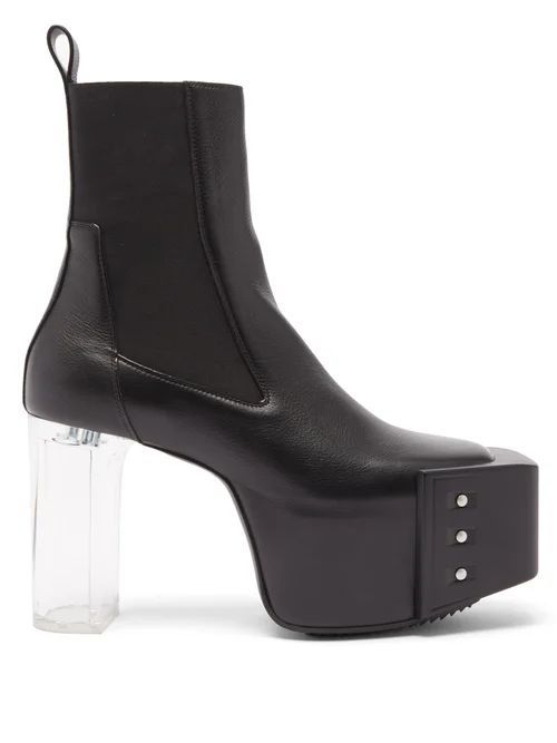 Clear-heel Bevelled Leather Platform Boots - Mens - Black