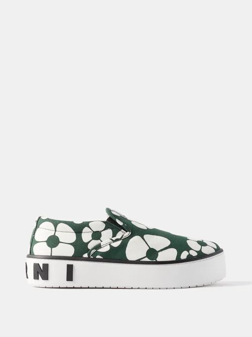 X Carhartt Wip Floral-print Canvas Trainers - Mens - Green White