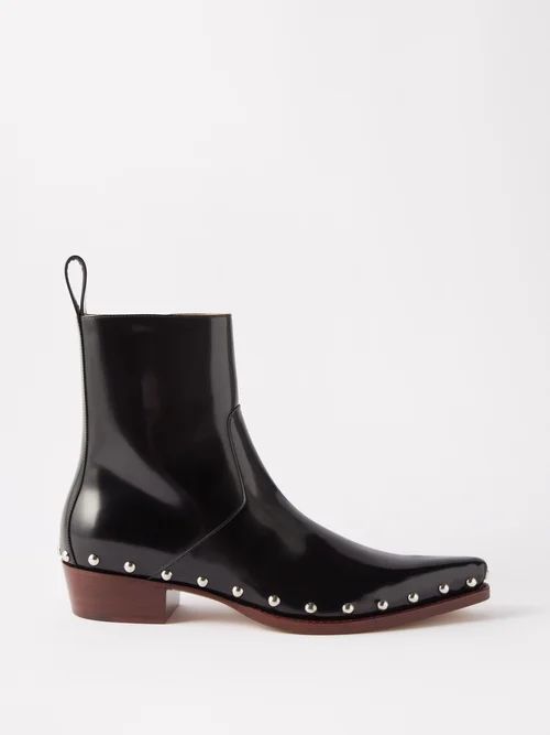 Studded Patent-leather Boots - Mens - Black