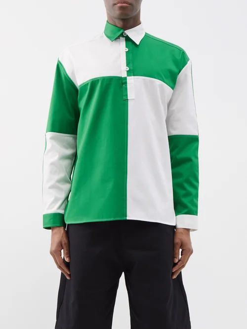 Colour-blocked Cotton Shirt - Mens - Green White