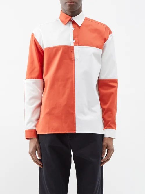 Colour-blocked Cotton Shirt - Mens - Orange White