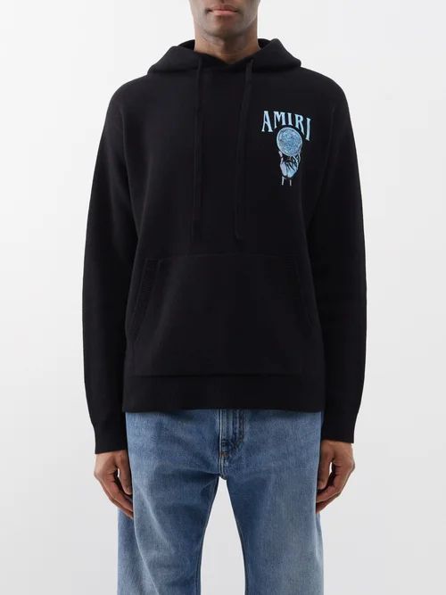Crystal Ball Patch Cashmere-blend Hoodie - Mens - Black