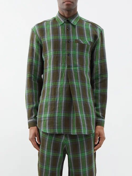 Highland Checked-linen Shirt - Mens - Green Multi