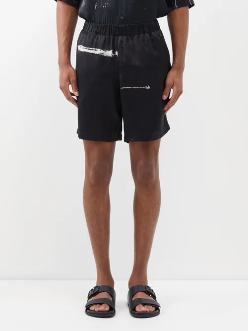 Marius Shibori-dyed Silk Shorts - Mens - Black Multi