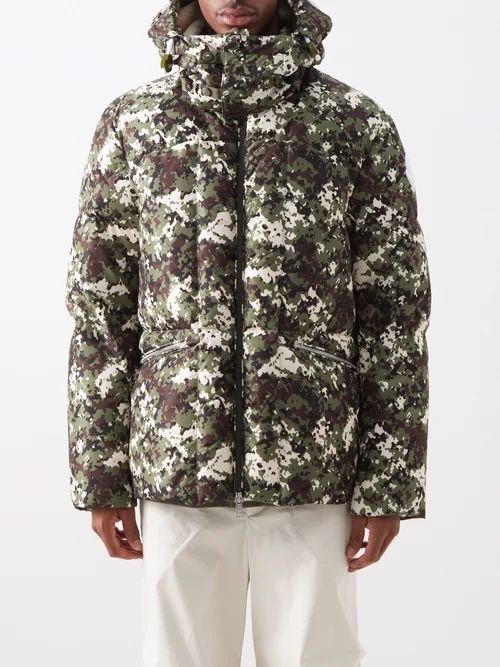 Blanc Camouflage-print Quilted Down Coat - Mens - Green Multi
