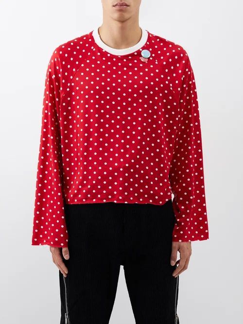 Polka Dot-print Jersey Long-sleeved T-shirt - Mens - Red